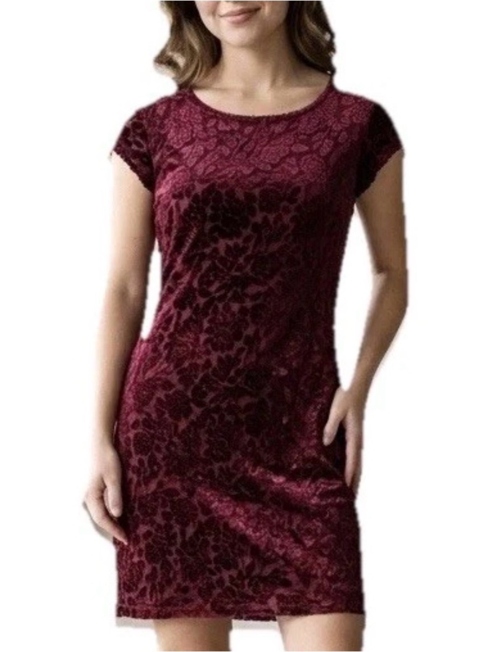 DKNY Y2K Coquette WhimsiGoth Burnout Velvet Floral Dress Burgundy Petite Mini